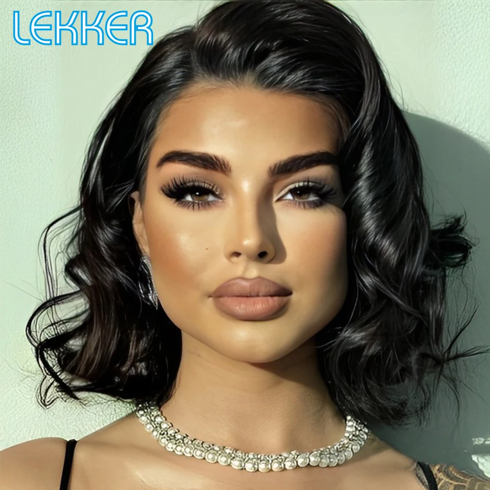 Lekker Body Wave Bob 13x4 Lace Frontal Human Hair Wigs For Women Brazilian Remy Hair Glueless Free Part HD Lace Wavy 12 Wigs