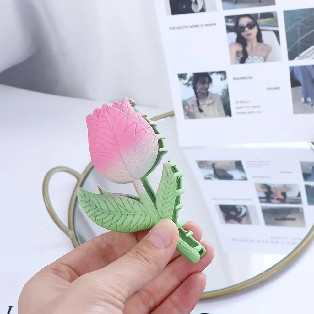 

Creative Cute French Green Shark Clip Girls Tulip Hair Claw Female Hair Accessories Korean Style Grab Clip Flower Hair Clip