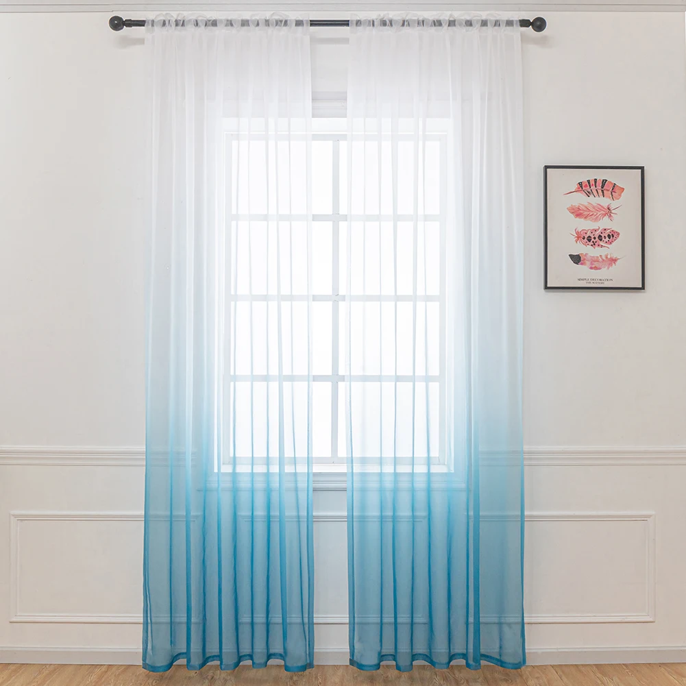 Gradient Tulle Curtain Window Modern Bedroom for Living Room Voile Solid Color Sheer Yarn Panel Kitchen Ready Made