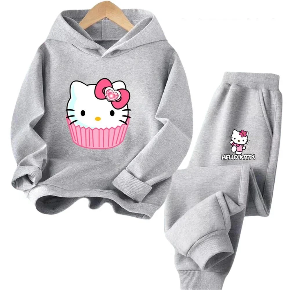 thumbnail image 1 of Conjunto de sudadera con capucha de Hello Kitty Kuromi para niños, juego de dibujos animados para niños, traje de camión de primavera y otoño, sudadera de manga larga, lindas sudaderas con capucha par, 1 of 5