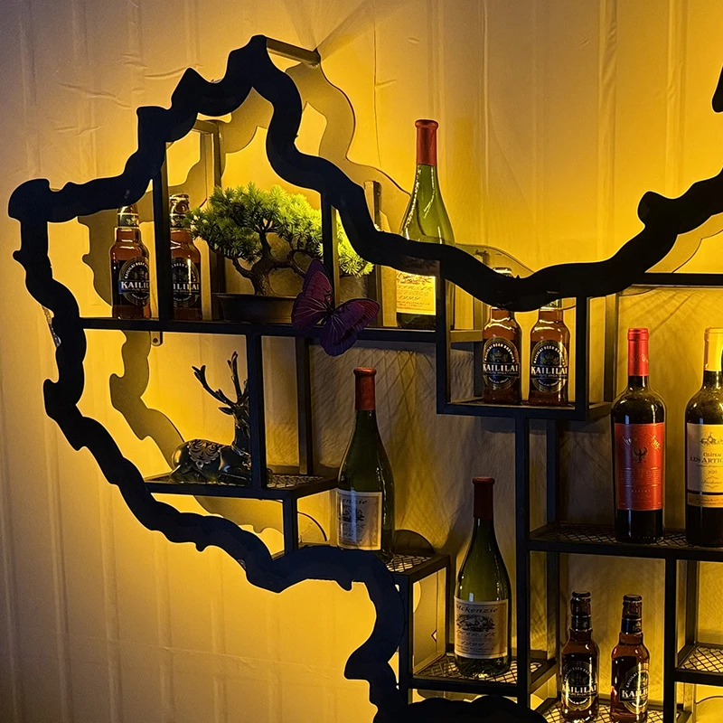 Wine cabinet wall hanging bookshelf wrought iron luminous