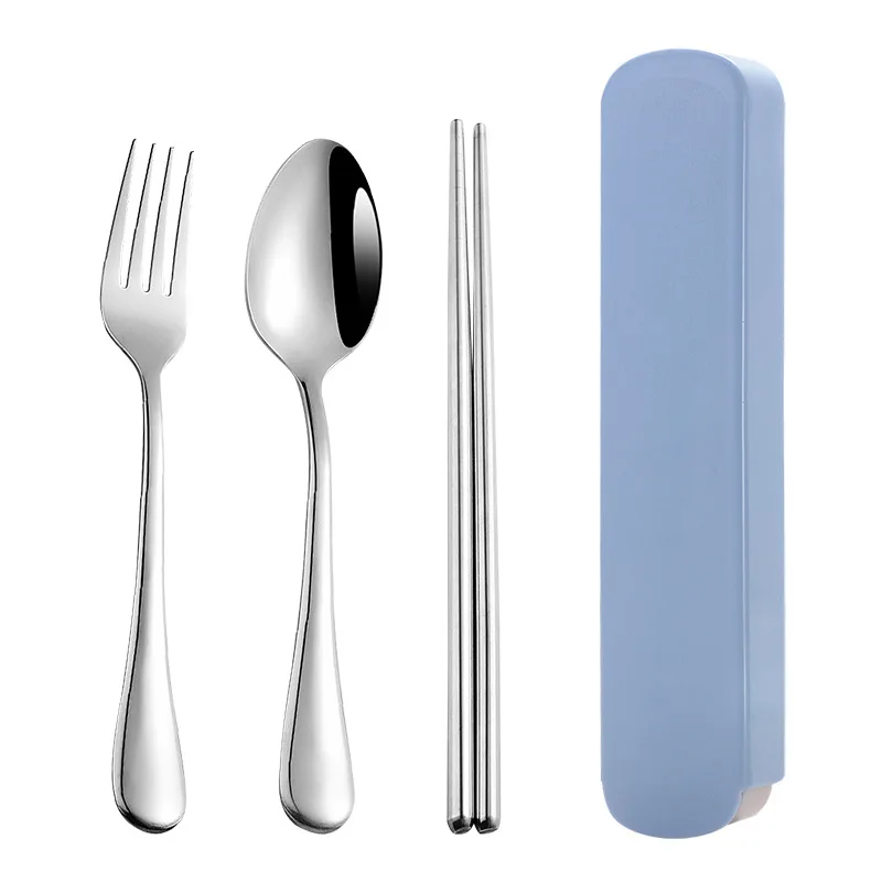 Stainless Steel Portable Storage Cutlery Set With Chopsticks Spoons Student Office Workers Outdoor Box Fork Spoon Three Piece