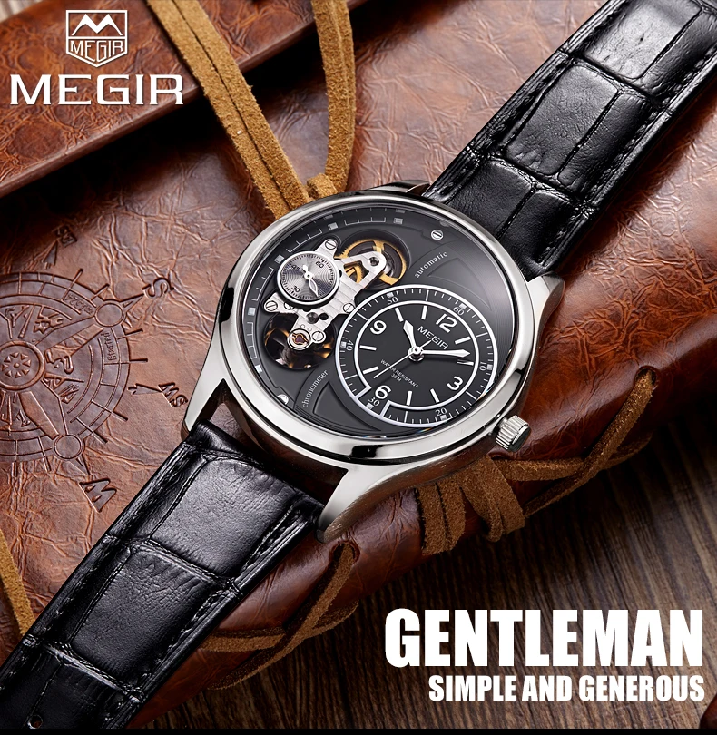 MEGIR Brand Tourbillon Design Men's Quartz Watch Multi-function Sports Leather Strap Waterproof Men Watches Reloj Hombre Clock