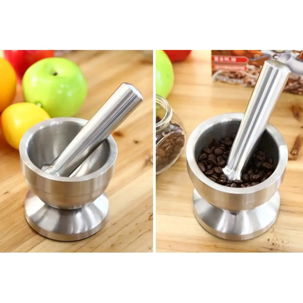 Mortar Pestle Set Stainless Steel Garlic Spice Tool Herb Medicine Grind Bowl
