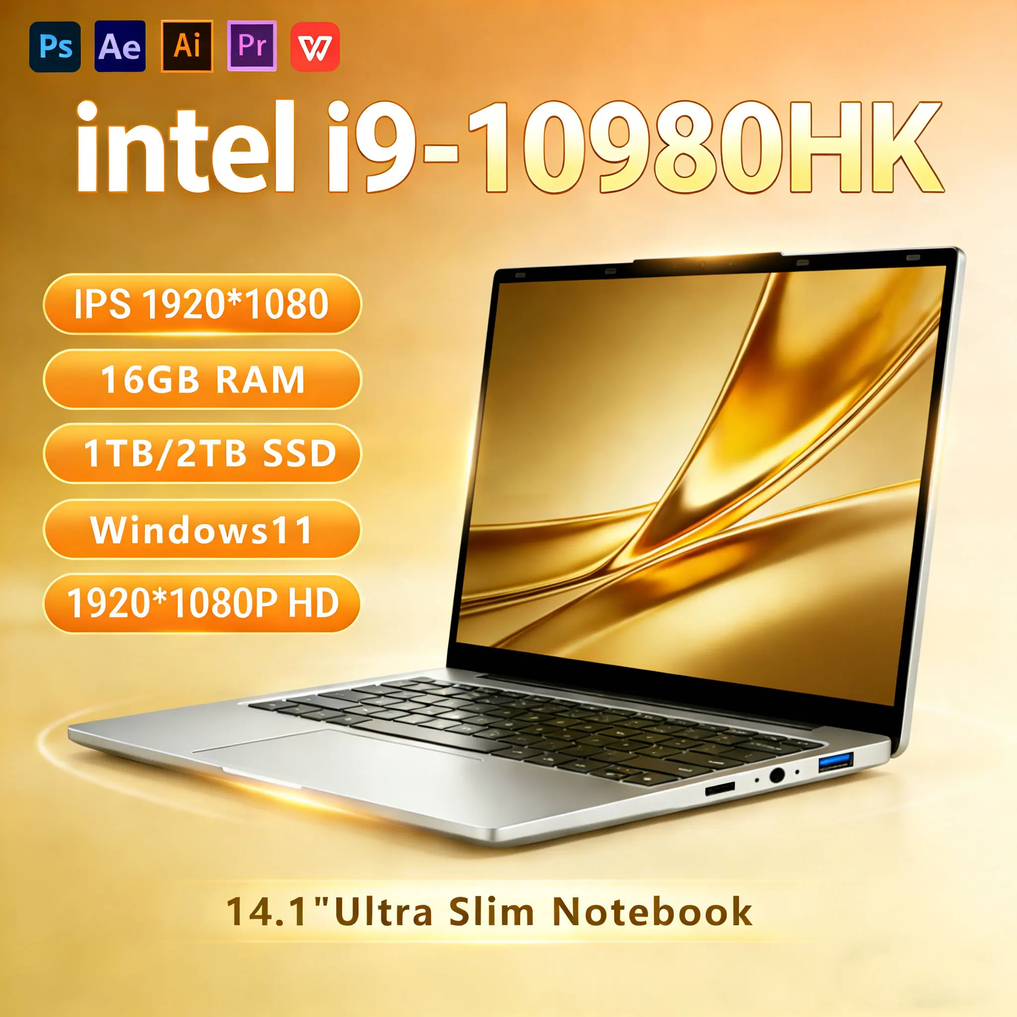 2026 New 14.1' Gaming Laptop Intel Core I9 10980HK 16GB DDR4 1TB SSD Windows 11 Pro WiFi 6 Portable Notebook PC