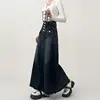 High-waisted Cargo Denim Skirt Women's Autumn Long A-line Mid-length Skirt  Retro Raw Edge Y2k Female Clothing Korean Style 5