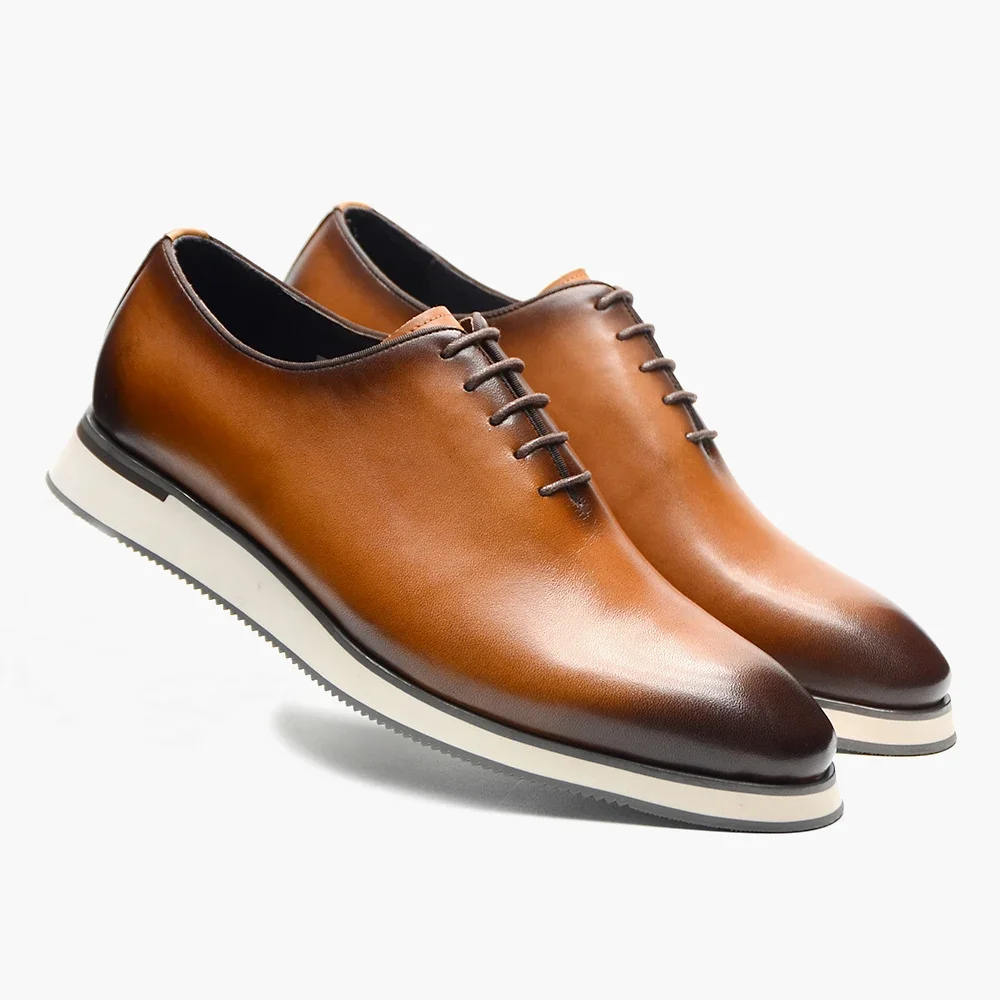 Handmade Cowhide Leather Casual Oxfords Mens Dress Shoes Whole Cut Plain Toe Lace up Soft Flat Sneakers mens shoes