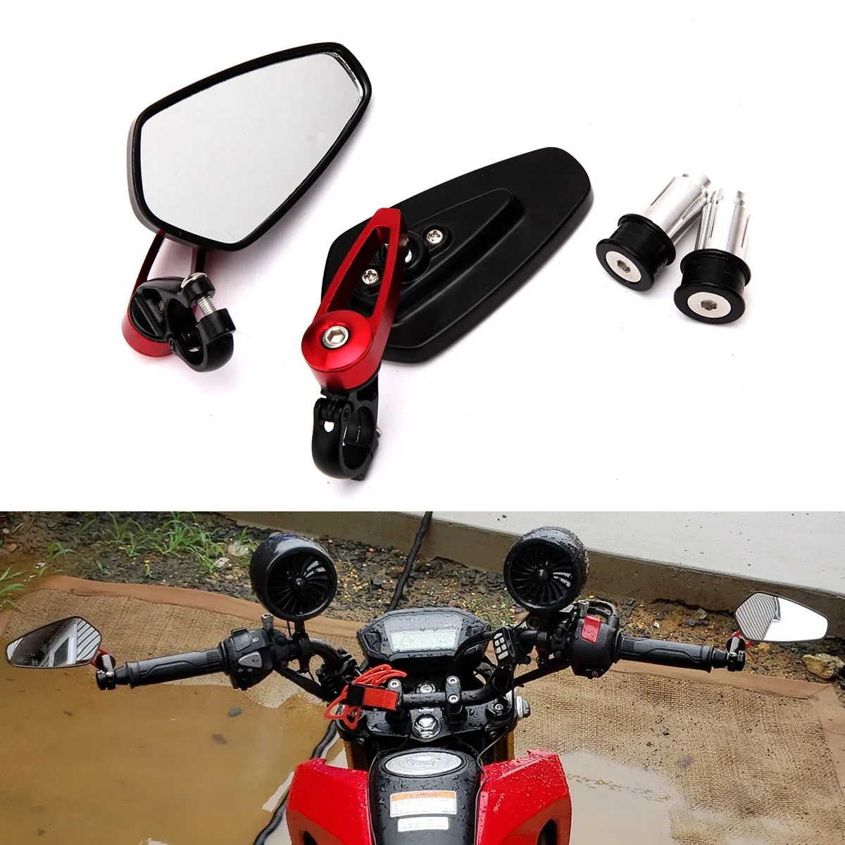 Black CNC Billet Handle Bar End Side Mirrors For Suzuki GSX-S 750/1000 – 7/8”, Pair