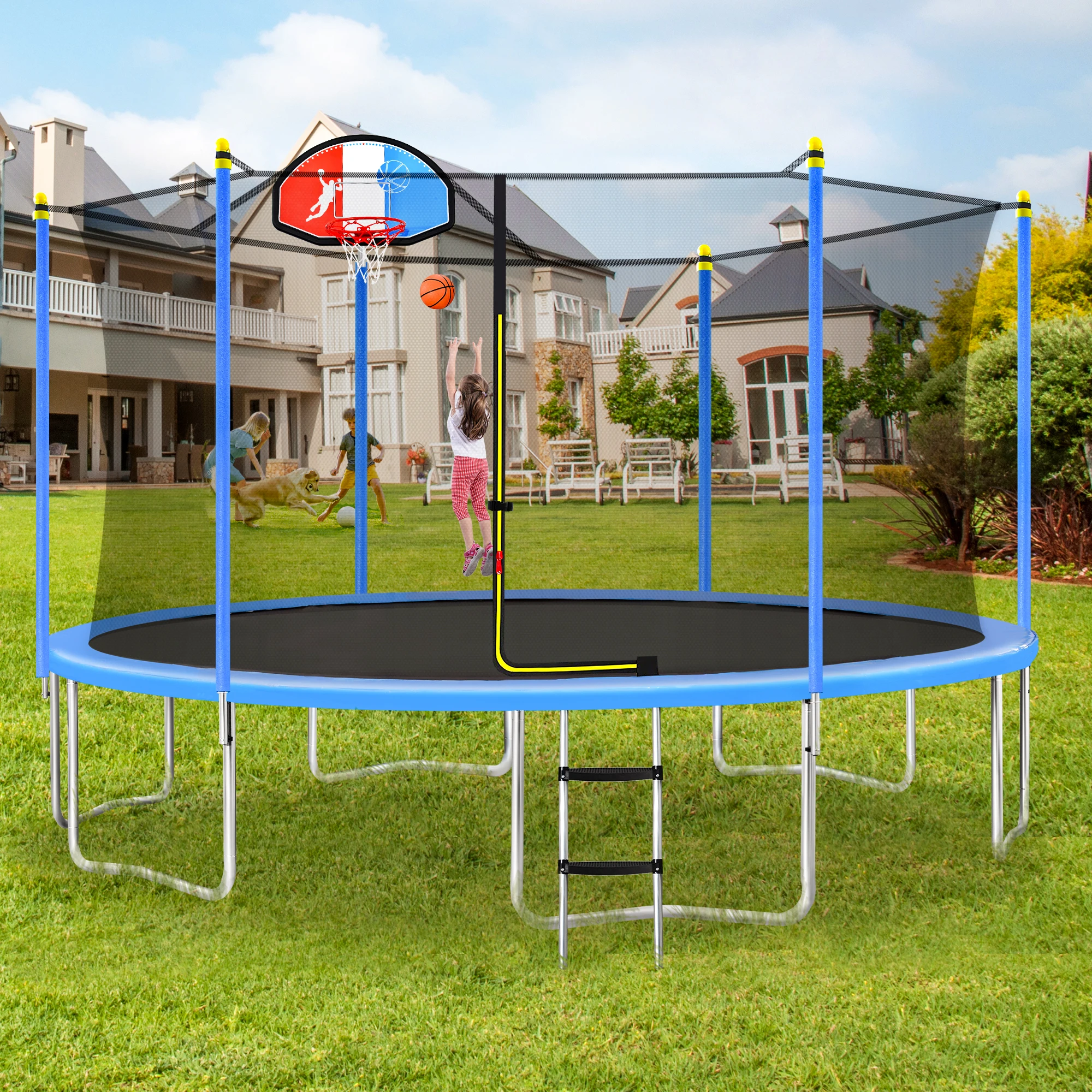 

15FT Trampoline for Kids with Safety Enclosure Net, Basketball Hoop and Ladder, Easy Assembly Round Outdoor Recreational Trampol