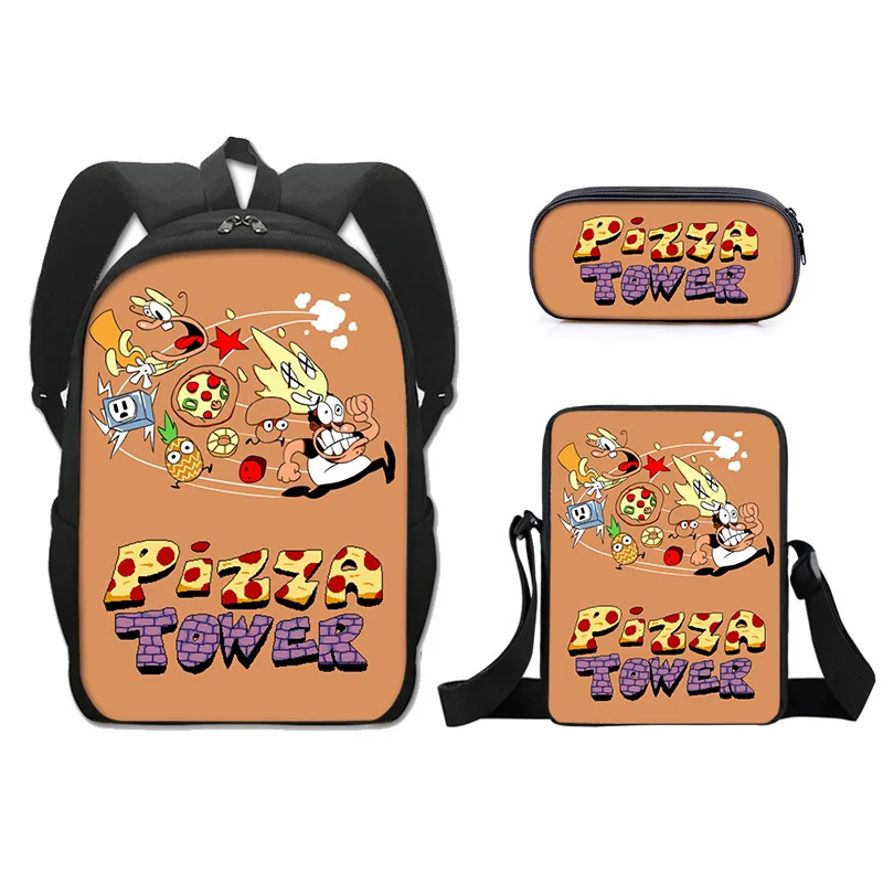 Popular Fashion Funny Pizza Tower 3D Print 3pcs/Set pupil School Bags Laptop Daypack Backpack Inclined shoulder bag Pencil Case