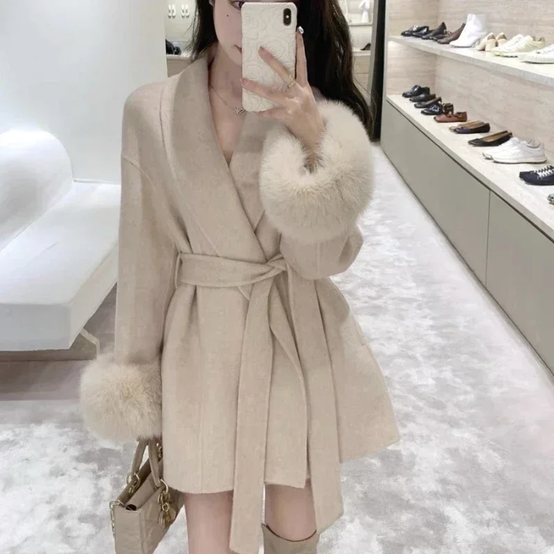 

High-grade Short Women's Tweed Trench Coat Long Section Pure Temperament Coat Long-sleeved Lapel Thin Commuter Jacket Female