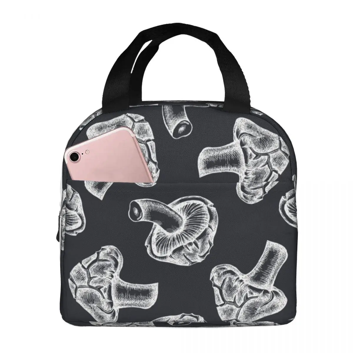 

Mushrooms Portable Aluminum Foil Thickened Insulation Lunch Bag 8.5x5x8 Inch