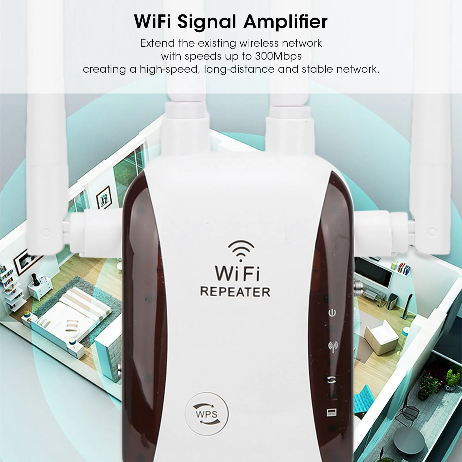 WiFi 범위 확장기 300Mbps 4 안테나 무선 신호 중계기 증폭기 가정용 호텔 무선 신호 중계기