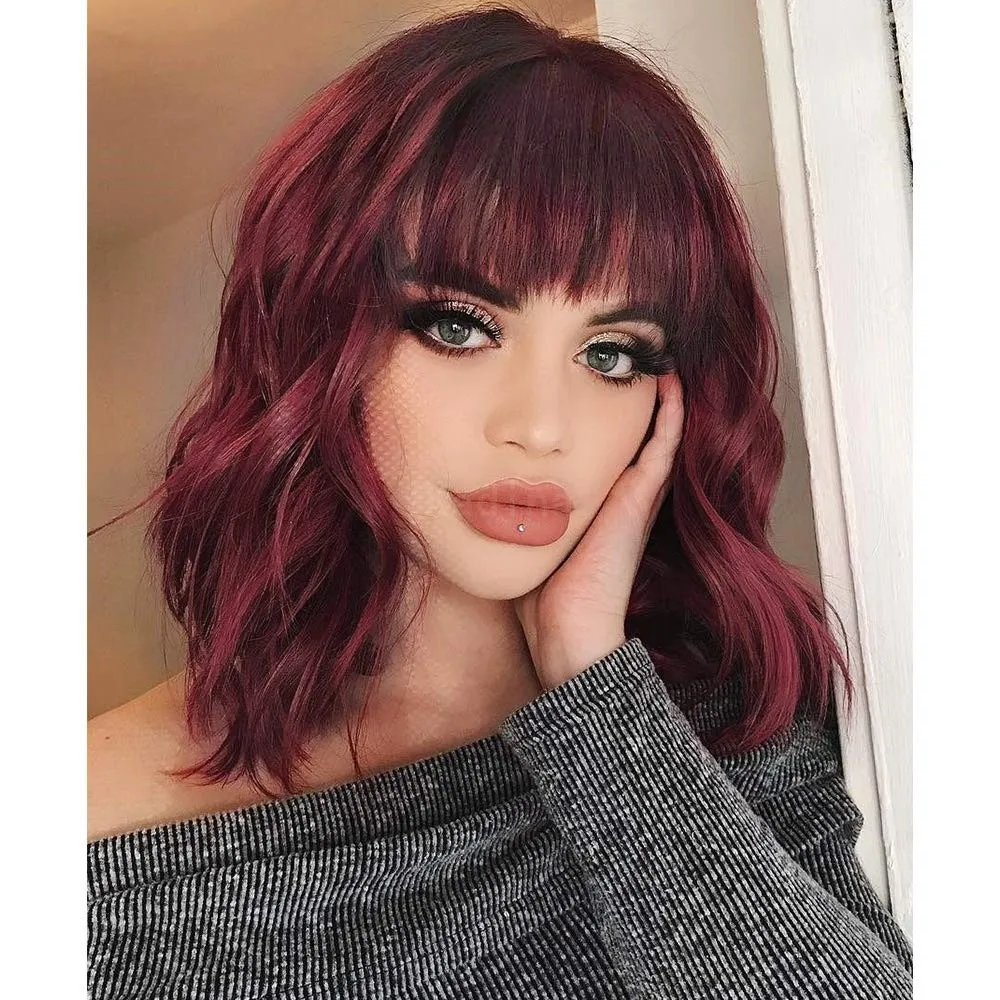 

Wigs European and American Women's Wine Red Chemical Fiber Wig Headgear Wave Curly Short Curly Hair Xuchang Manufacturer