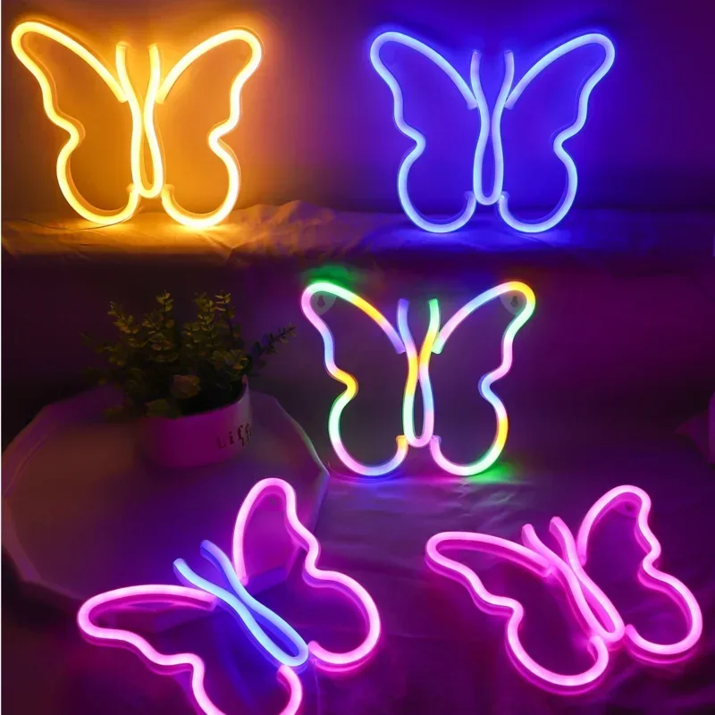 

Маленькие светящиеся неоновые огни в стиле INS, украшение в виде бабочки для комнаты, спальни, общежития для девушек, Новогоднее украшение