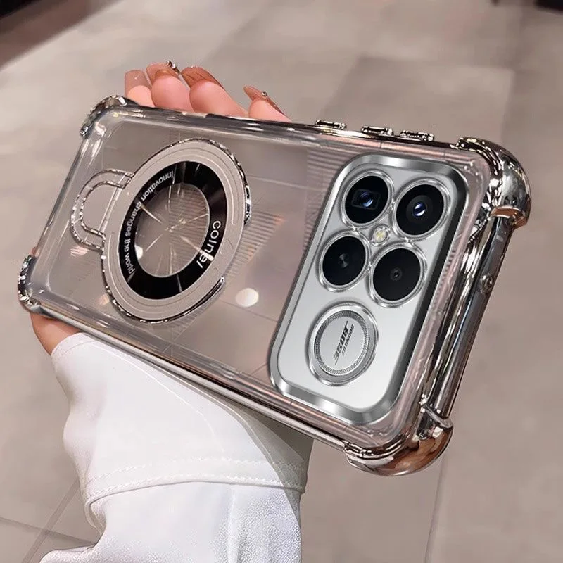 Luxury Transparent Plating Shockproof Case with Magnetic Bracket and Holder Stand