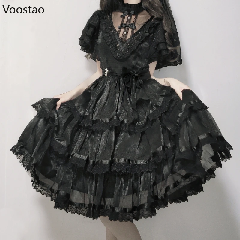 Japanese Sweet Lolita Princess Dress Women Gothic Y2k Lace Bow Ruffles Flowers Wedding Dresses Girly Chic Evening Party Vestidos lolita dress lolita suspender dress suspender dress lolita skirt gothic gowns