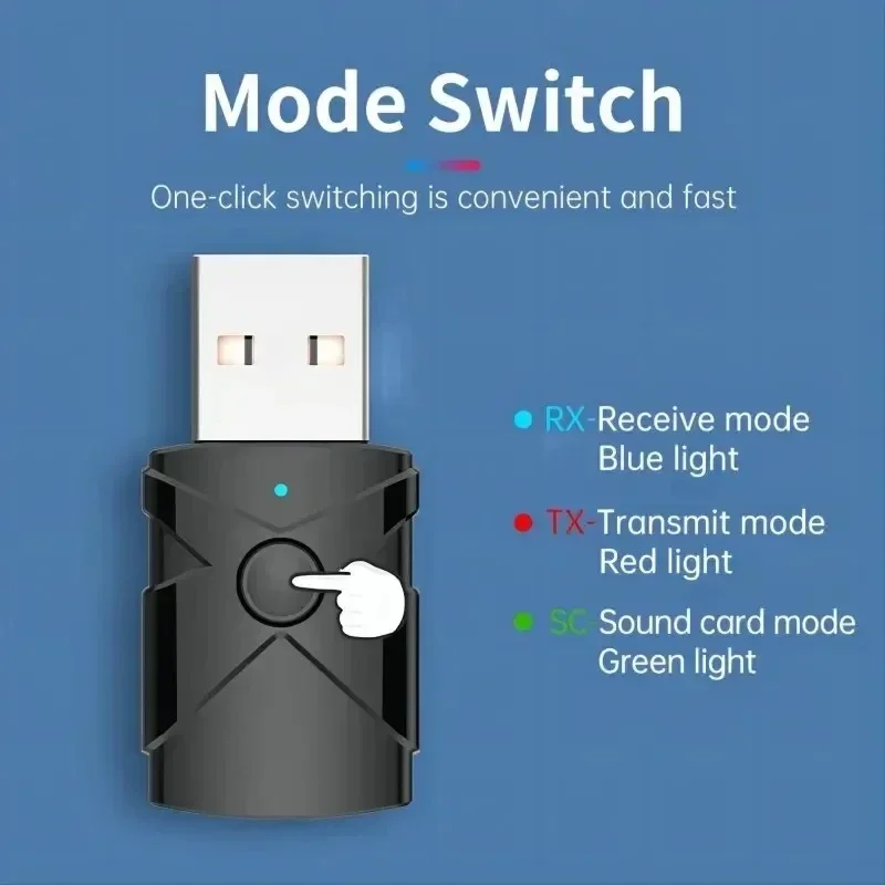 5 in 1 USB Bluetooth 5.2 Receiver Transmitter Wireless Audio Adapter Sound Card 3.5mm Aux Music For TV Computer Car Speaker PC