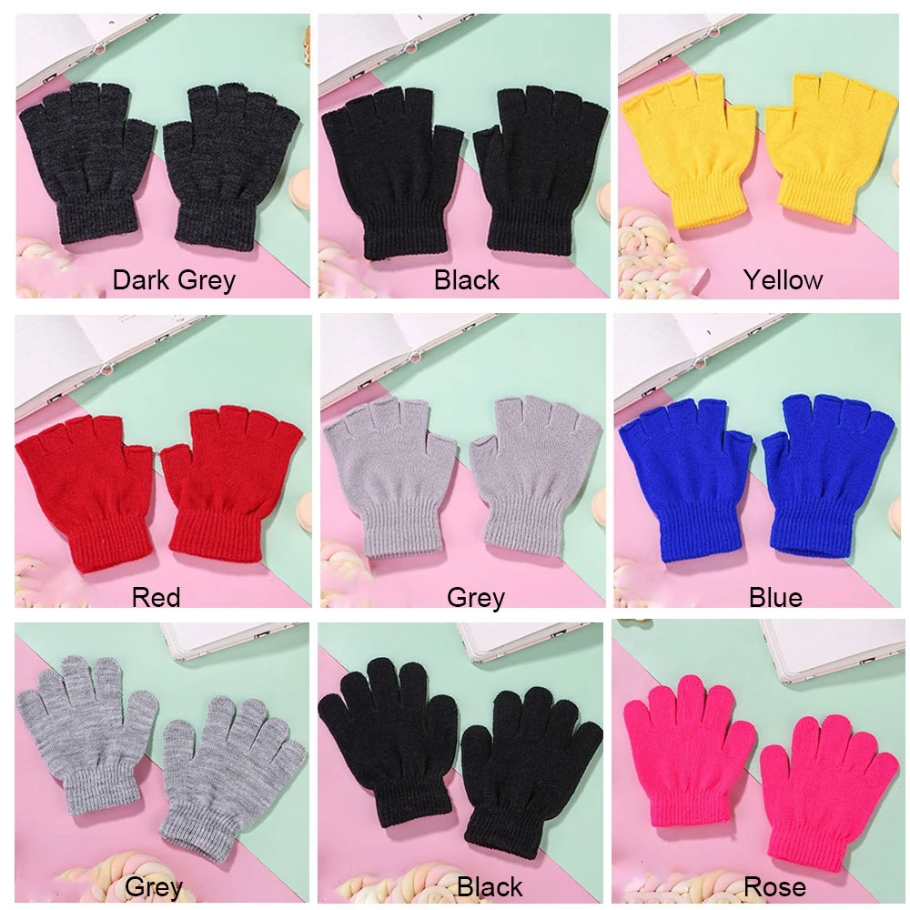 1 Pair Half Finger Fingerless Gloves Men/Women Black Warm Knitted Stretch Elastic Winter Outdoor Equipment Cycling Accessories 6