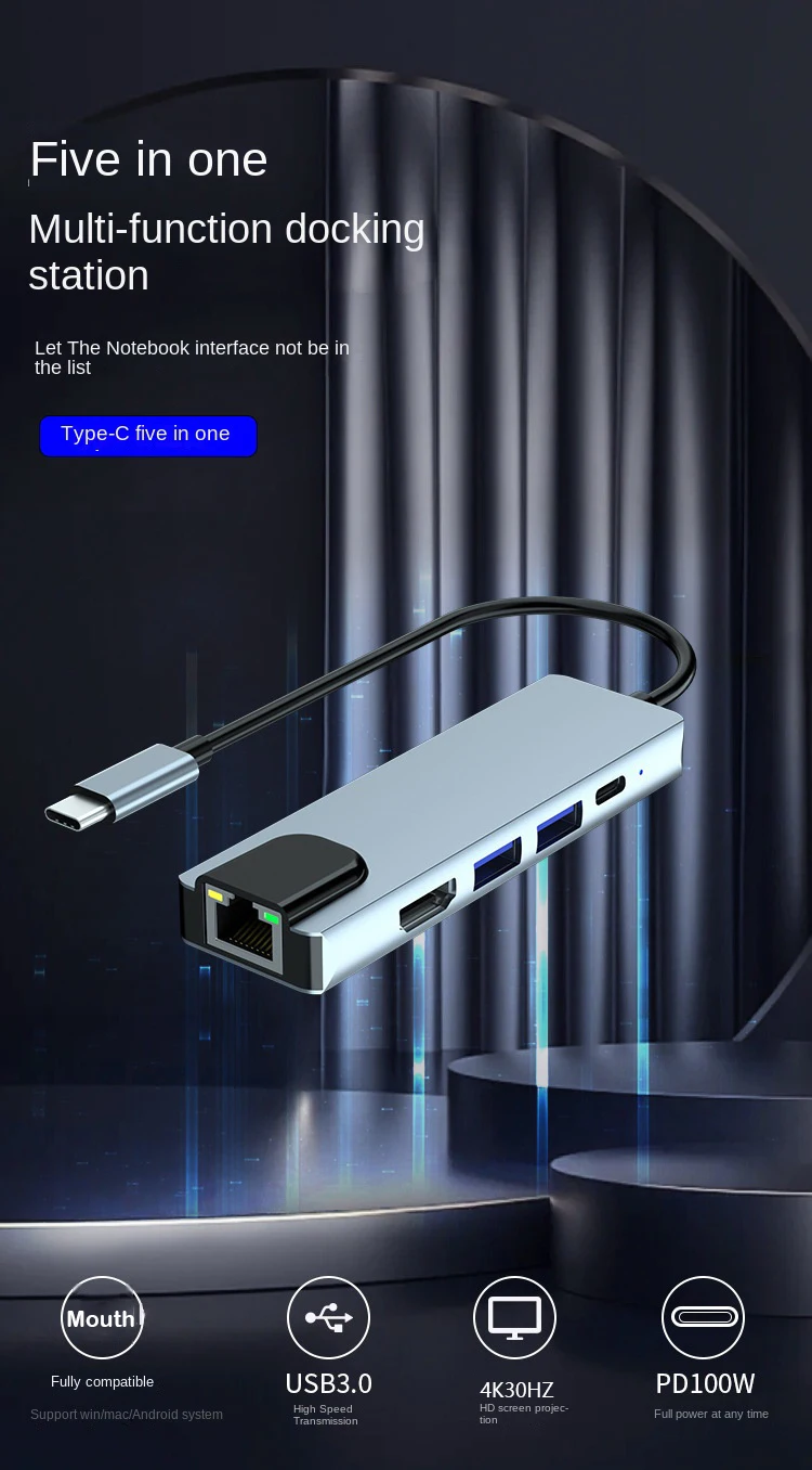 Coolcirc 5 In 1 Type C USB HUB HDTV USB 3.0 2.0 Adapter Docking Station Multi-po