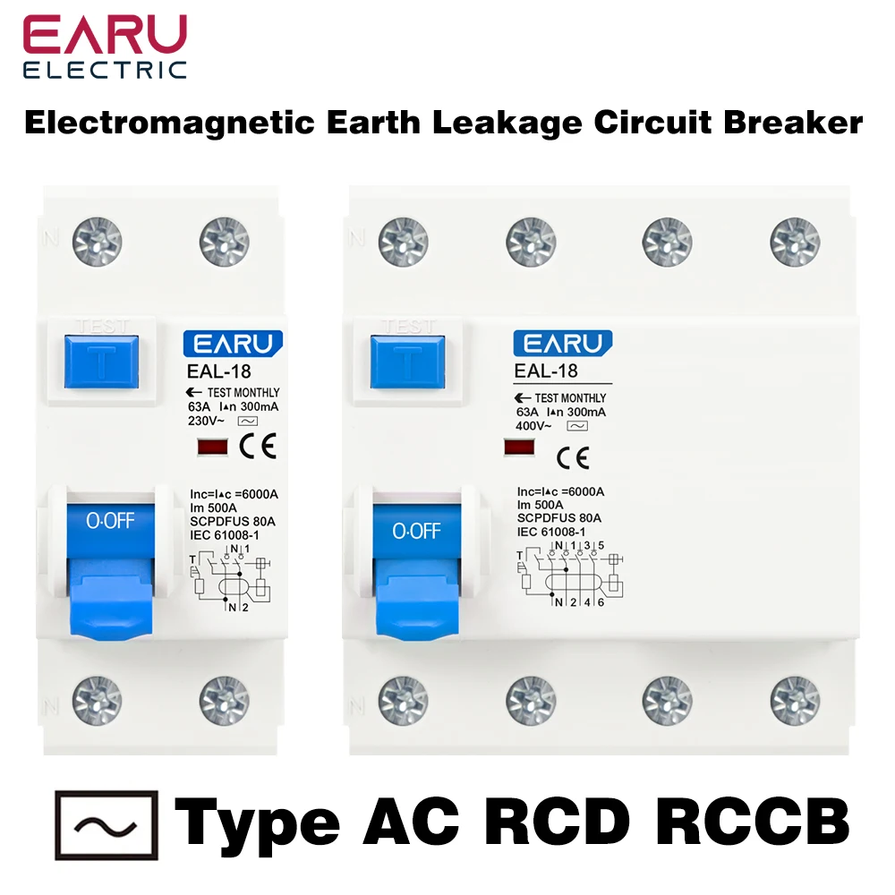 16A 63A 10mA 30mA 100mA 6KA RCCB RCD 230V 電気機械残留電流