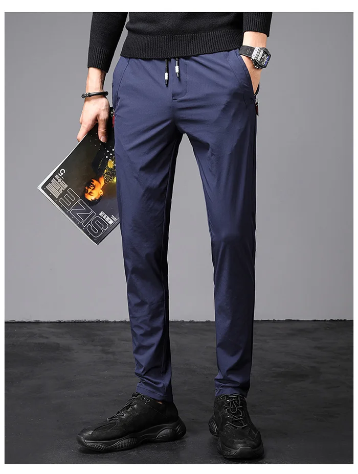 2022 New Summer Thin Casual Pants Men Slacks Jogging Outdoor Slim Pants for Male Korean Blue Gray Pocket zipper Trousers 28-38