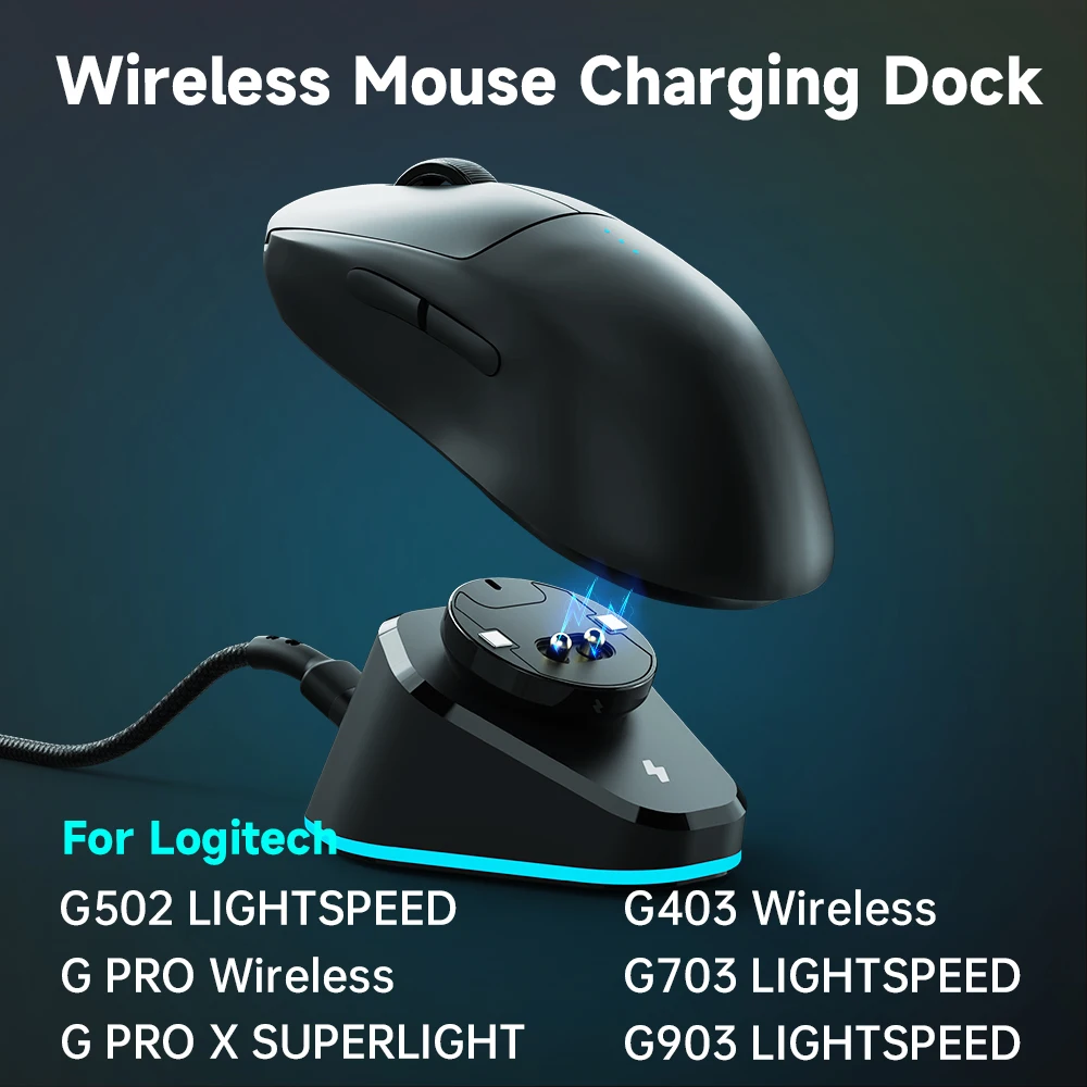 

Беспроводная зарядная док-станция для мыши RGB для Logitech G Pro X Superlight G403 502 703 903 Hero Lightspeed G Pro беспроводная мышь