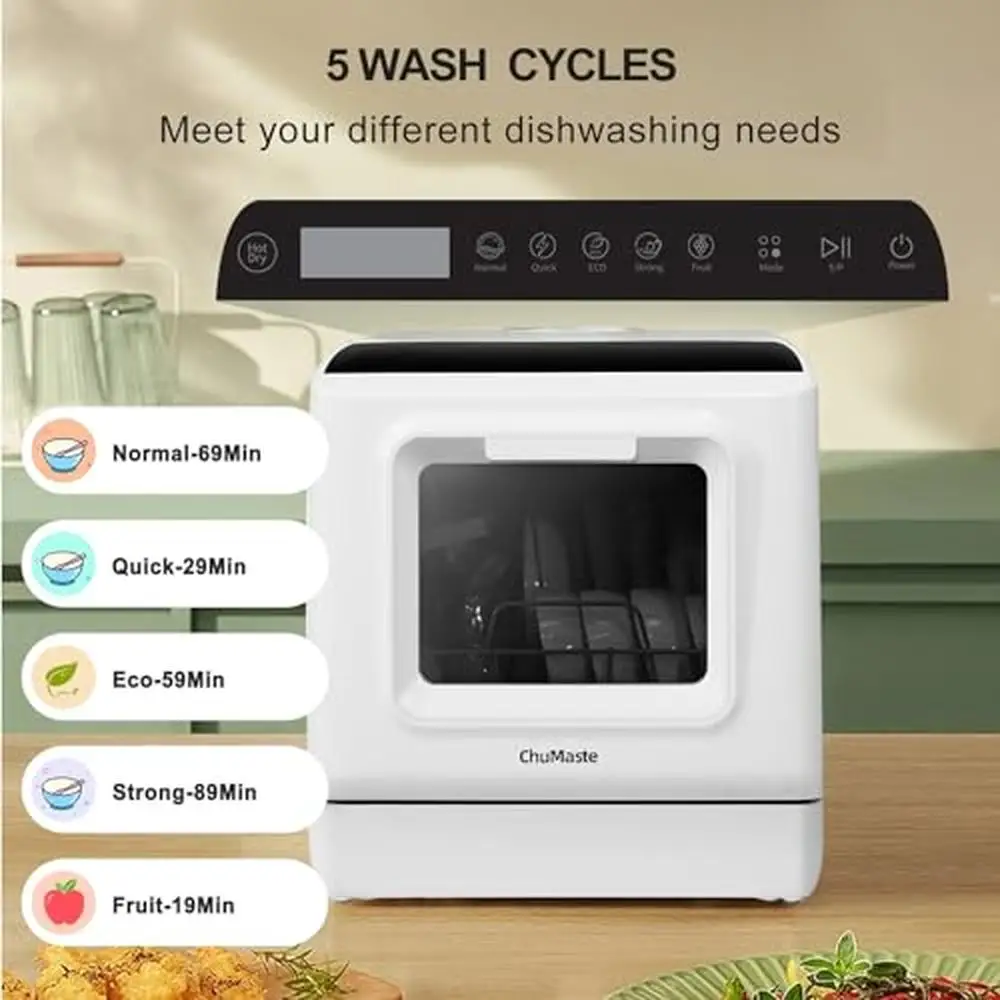 Portable Countertop Dishwasher 5L Tank with 5 Wash Programs Compact LED Light Leakage Protection High Temperature Spray Water 2
