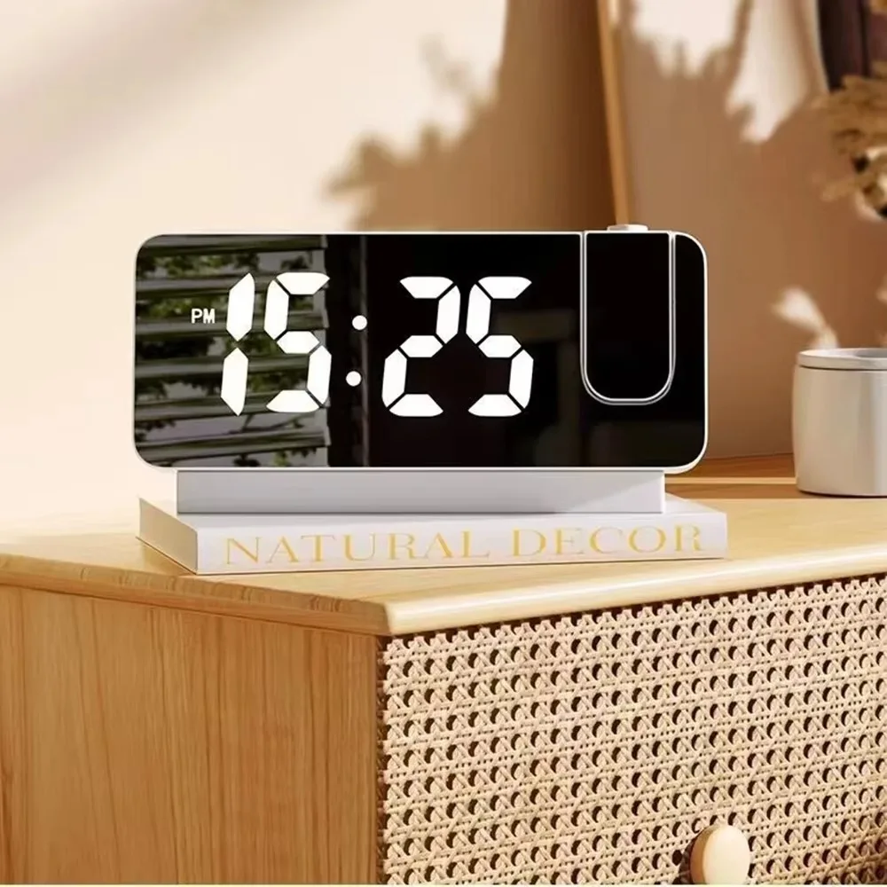 Description Picture 6 of itemLED Display Mirror Projection Clock Adjustable Brightness Digital LED Display Clock Projection Feature Plastic Shell
