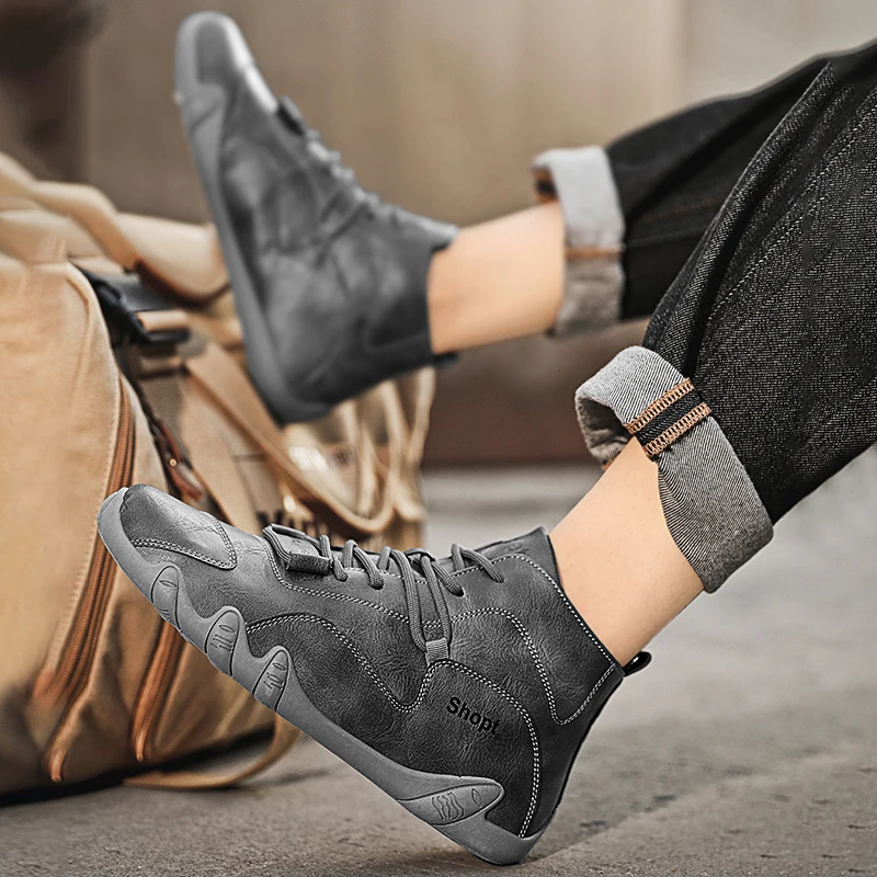 STRONGSHEN Men Hiking Shoes Casual Leather Handmade Men Sneakers Outdoor Waterproof Non slip Fashion Moccasins Zapatos Hombre