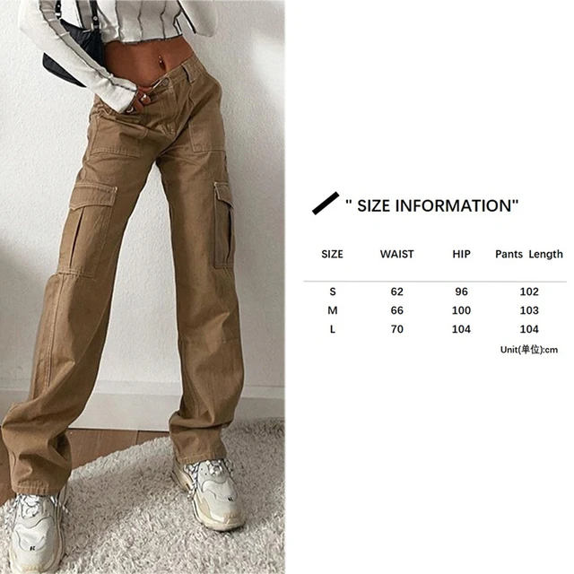 Casual Baggy Jeans Women Loose Low Waist Retro Overalls Hip Hop Streetwear Straight Denim Pants Wide Leg Y2K Cargo Pants 0020008-Brown