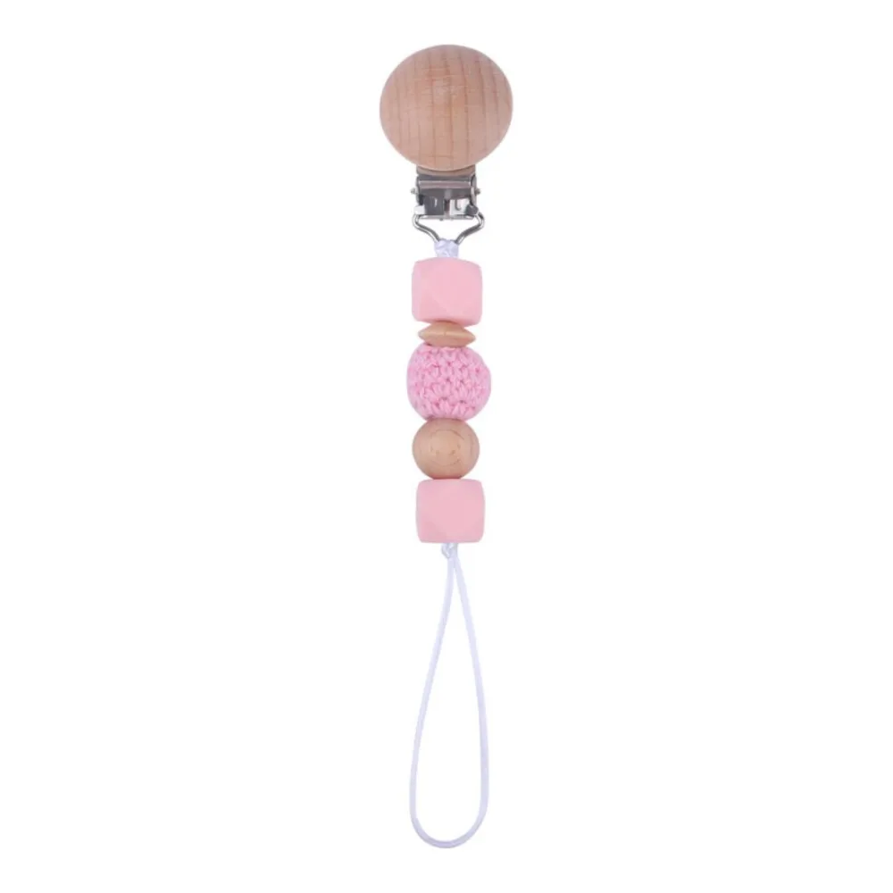 Baby Infant Toddler Dummy Pacifier Safety Wooden Soother Nipple Clip Chain Holder Strap for Baby Chew Teether Teething