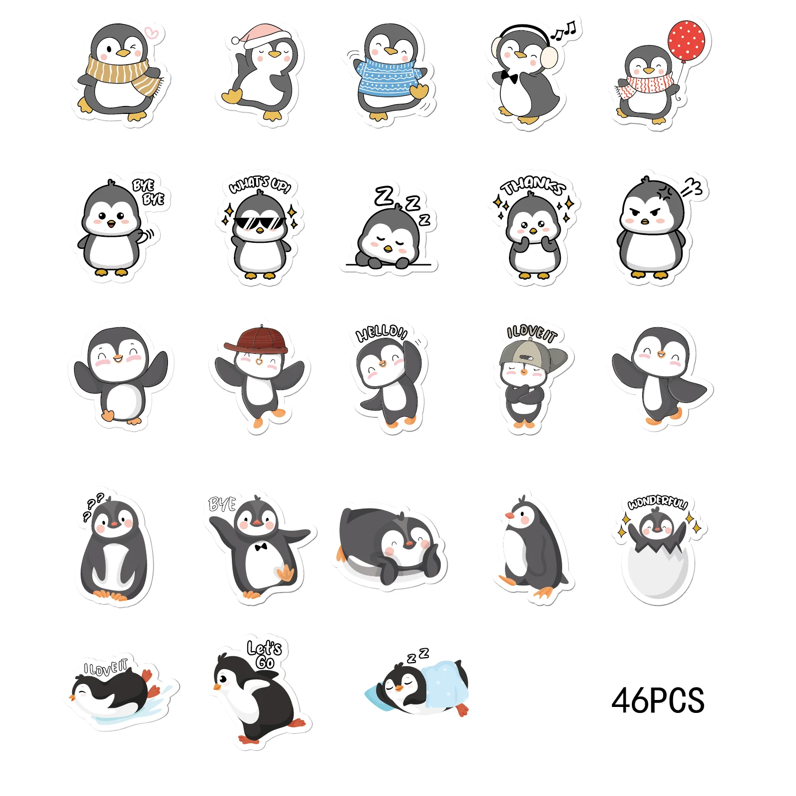 30 Stück Capibala, Ente, Pinguin und andere niedliche Tierdruckaufkleber für Notizbücher, Wasserflaschen, Koffer, Kinderaufkleber – Detail 22