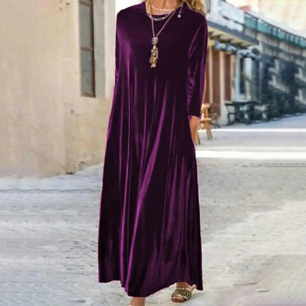 

Round Neck Casual Dress for Women Cozy Stylish Fall/spring Women's Maxi Dress Loose Fit Soft Warm Fabric Ankle Length Women