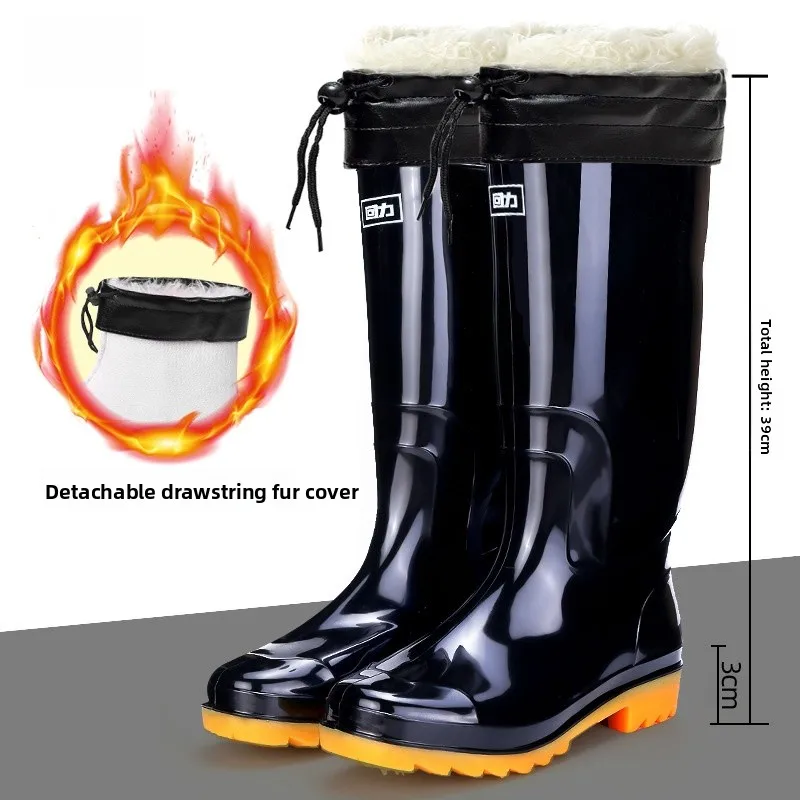 Bottes de pêche imperméables homme hautes avec doublure polaire et semelle anti-dérapante résistante