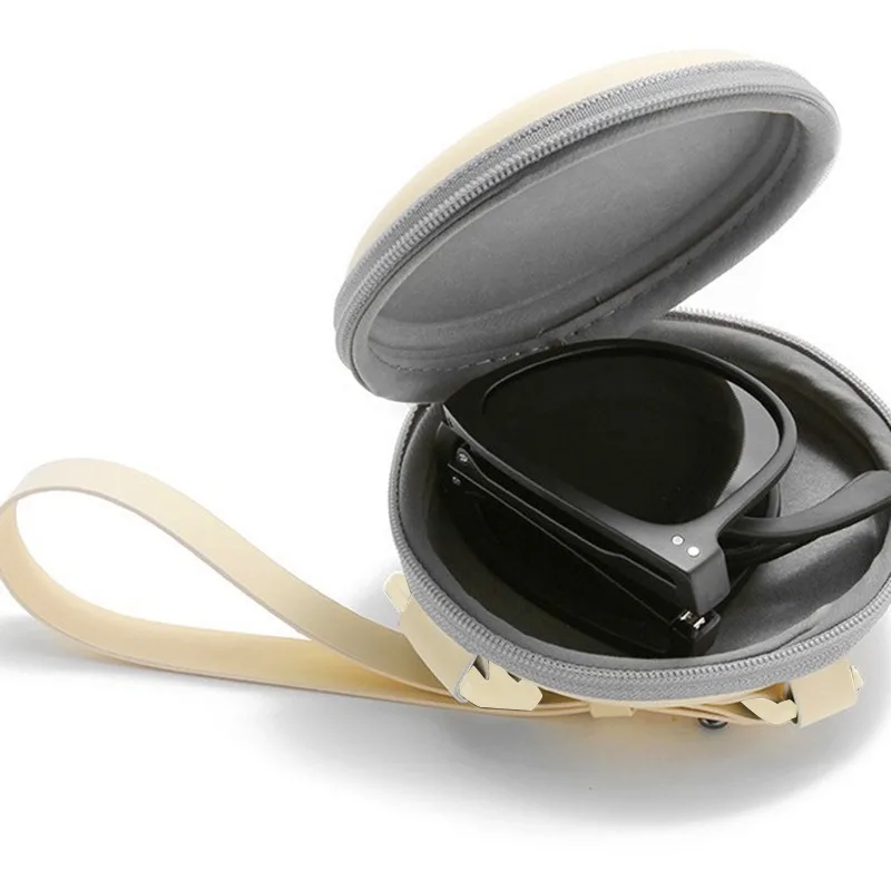 Circular Folding Sunglasses Cases Fashionable And Portable Eyewear Storage Box Zipper Soft Bag With Handheld Saving Space