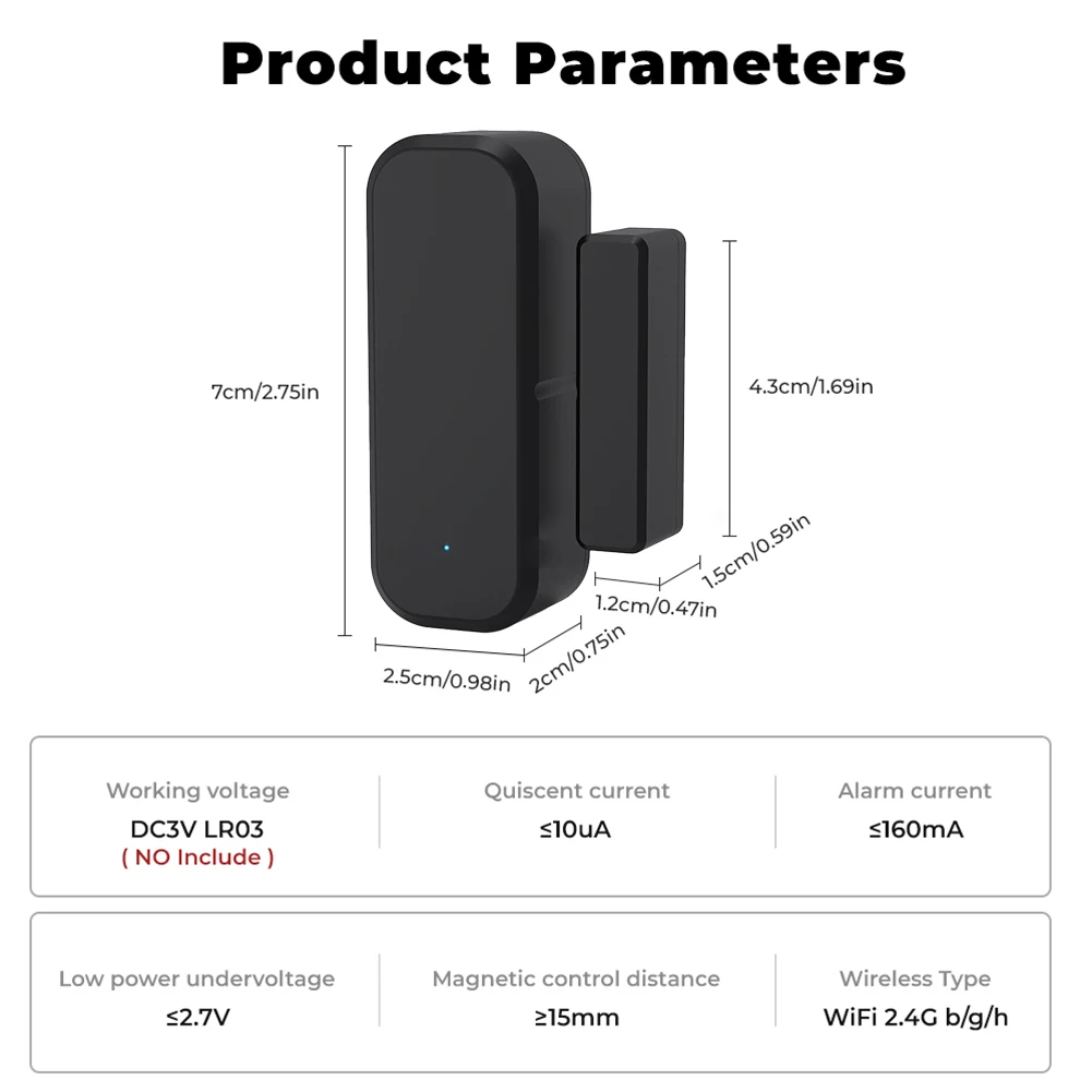 For WiFi Door Sensor Window Sensor Home Wireless Door Detector Life APP Remote Control For Alexa G-oogle Home