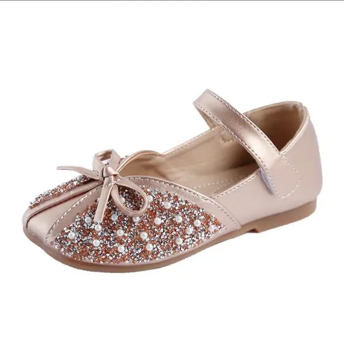 Sexy Spring Autumn Girl Leather Shoes Fashion Sequins Bowtie Girls Single Shoes Rhinestone Children Girls Princess Dancing Shoes