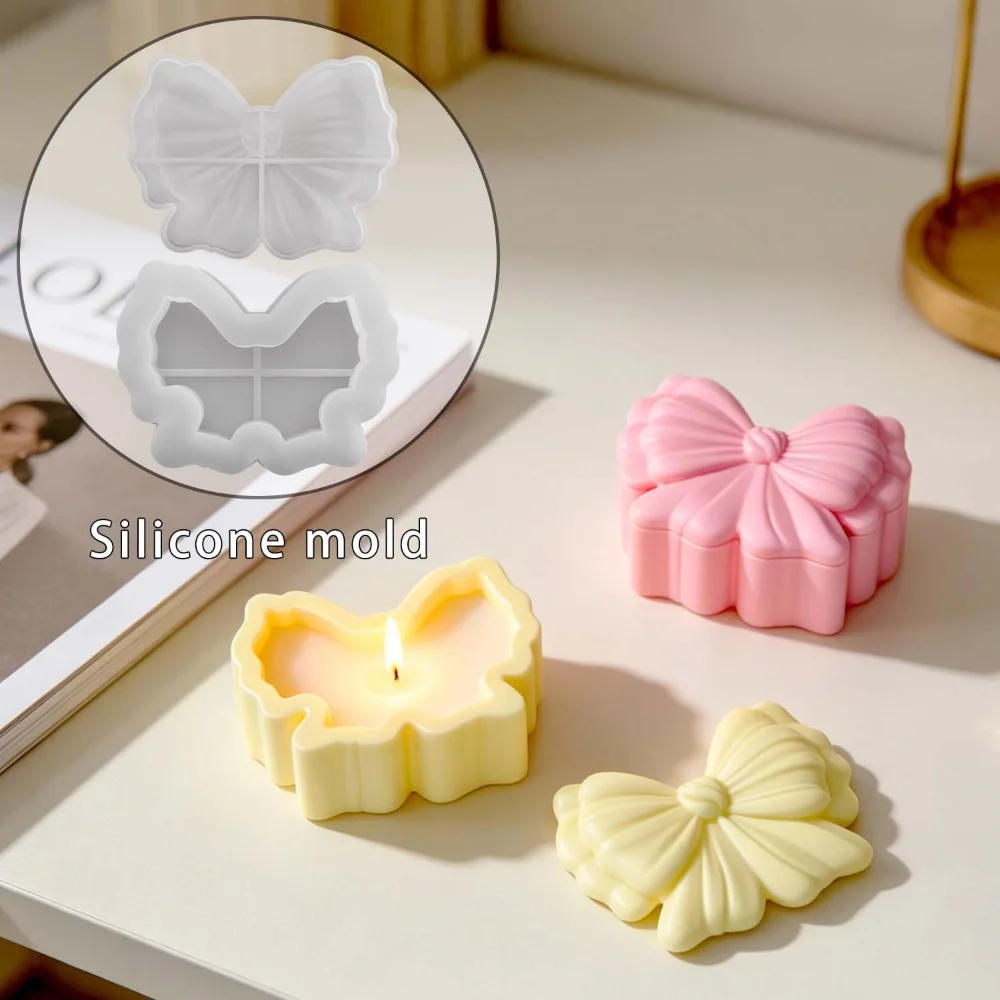 3D Bowknot 보관 케이스 수지 실리콘 몰드 아로마 테라피 캔들 홀더 보석 상자 몰드 DIY 공예 홈 장식 선물