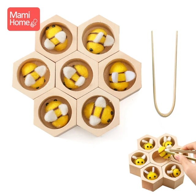Wooden Beehive Game Leaning Educatinal Toys Life Cycle Board Montessori Toys Child Color Cognitive Clip Small Bee Toy Baby Gift