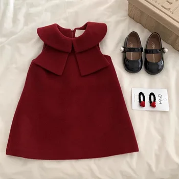 2025 neonate autunno inverno vestito caldo grande fiocco senza maniche compleanno abiti da principessa eleganti bambini vestiti per bambini abiti