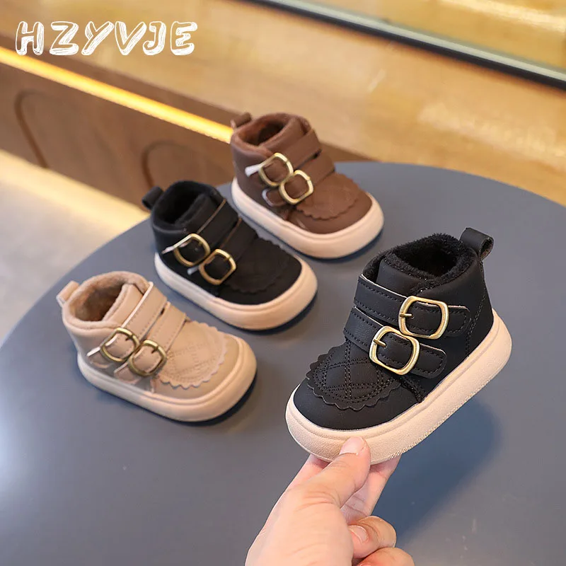 Baby Autumn Winter Soft Soled Walking Shoes Children's Plus Velvet Cotton Warm Shoes Snow Boots Non Slip Outdoor Sports Shoes 2023 spring new girl s little white shoes baby s walking shoes cartoon gradual color children s sports anti slip shoes 21 30