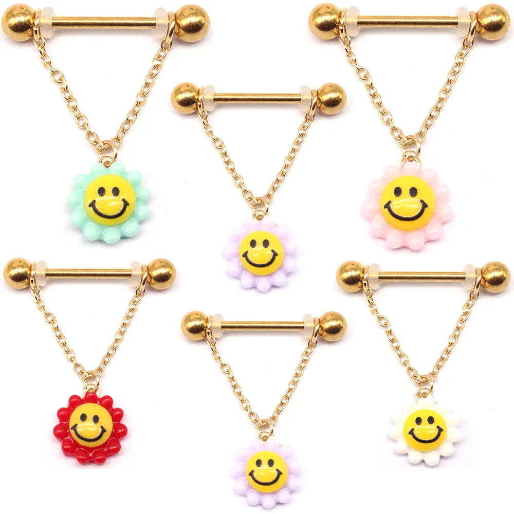 Кольцо акриловое для пирсинга сосков с цветами из нержавеющей стали 2 шт. |