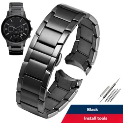 Elegant 22mm Curved End Solid Stainless Steel Watch Strap - Premium Metal Wristband - 22mm - width (Black)