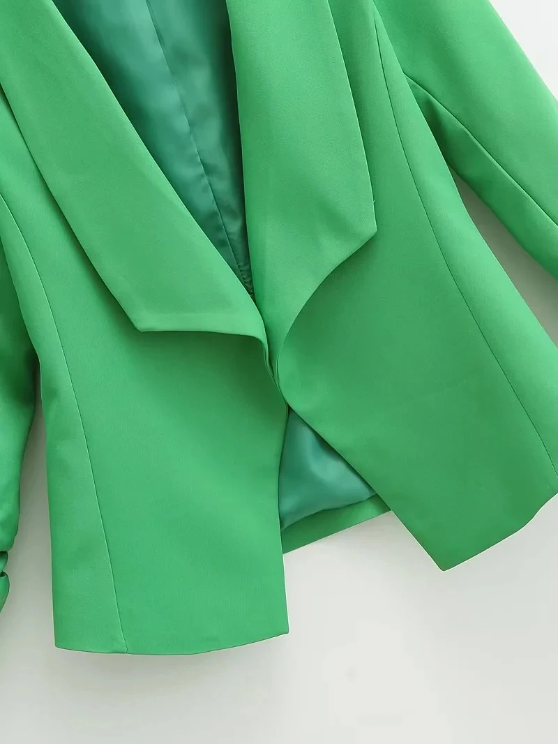 Jenny&Dave 2024 Fashion Shawl Collar Casual Short Blazers Tops Candy Color Solid Roll Up Sleeve Jackets Women