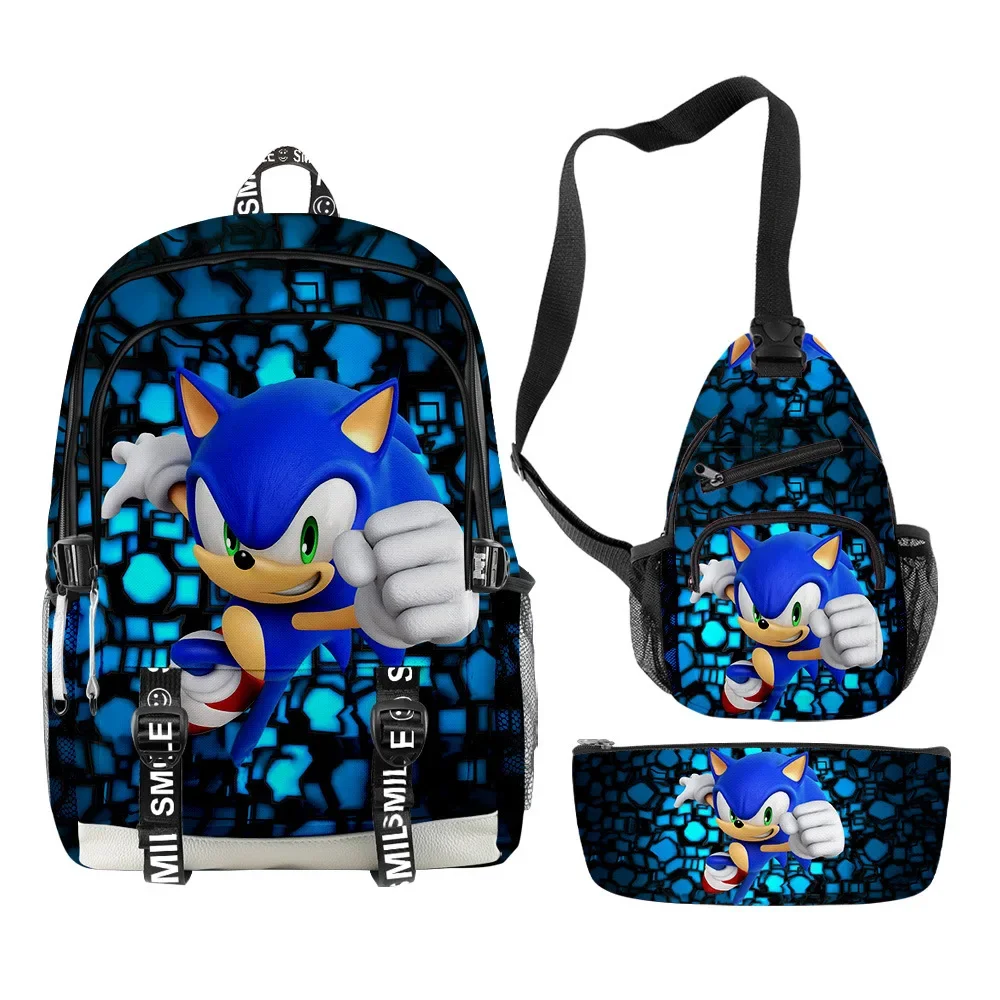 

3PCS Sonic Backpack Pencil Bag Shoulder Bag Children's Student Backpack Men and Women Large-capacity Sports Portable Backpack