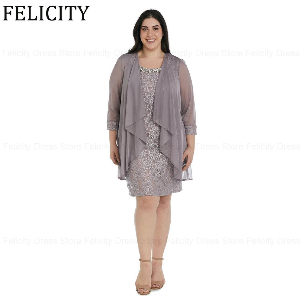 

Exquisite Plus Size Mother of the Bride Dresses 2024 with Jacket Sheath Wedding Guest Dresses Lace Chiffon Beading Evening Gowns