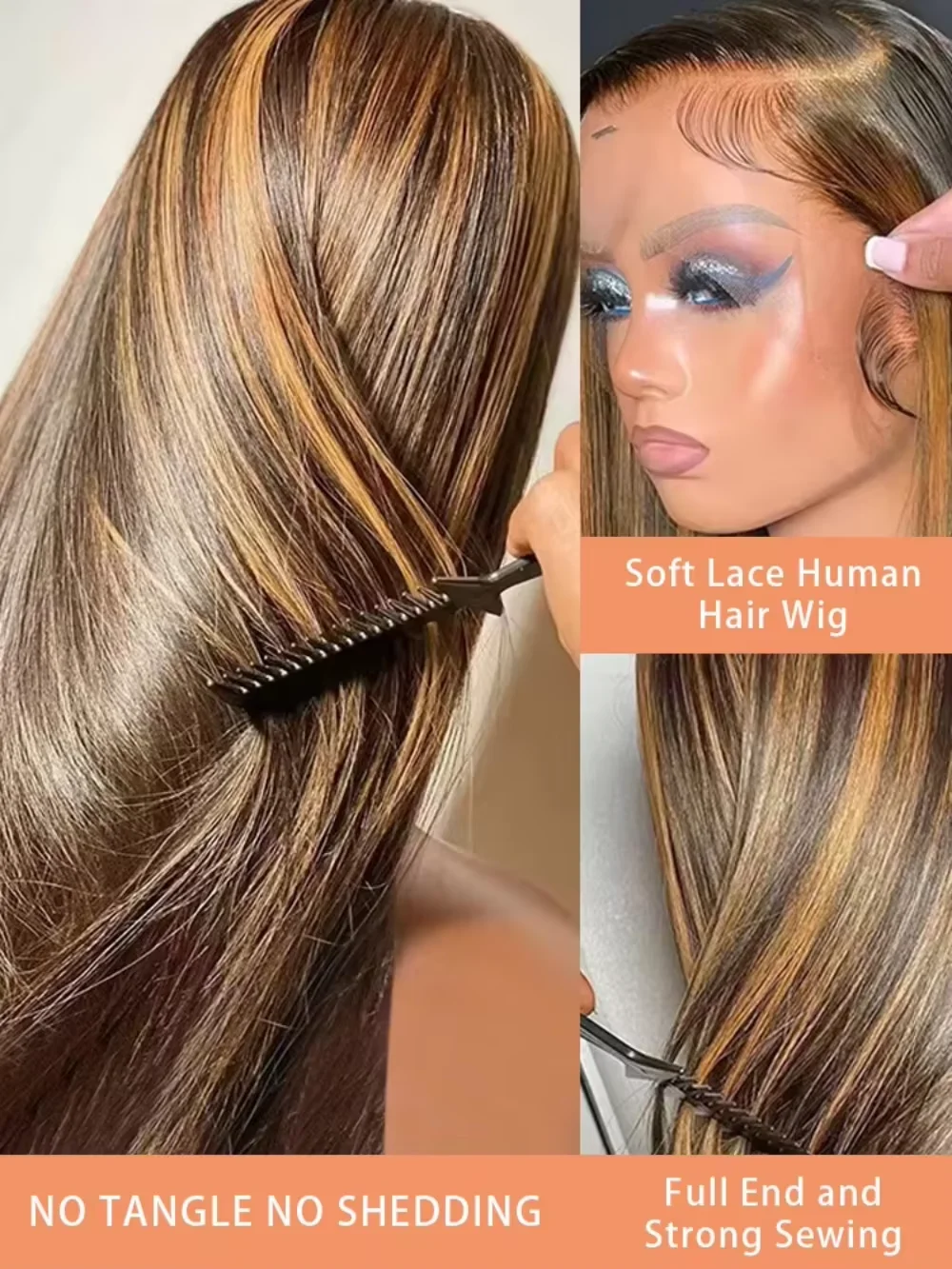 P4/27 42 46 Inch Highlight Bone Straight 13x6 Human Hair Lace Frontal Wigs 220% Colored Ombre 13x4 HD Lace Front Wig For Women