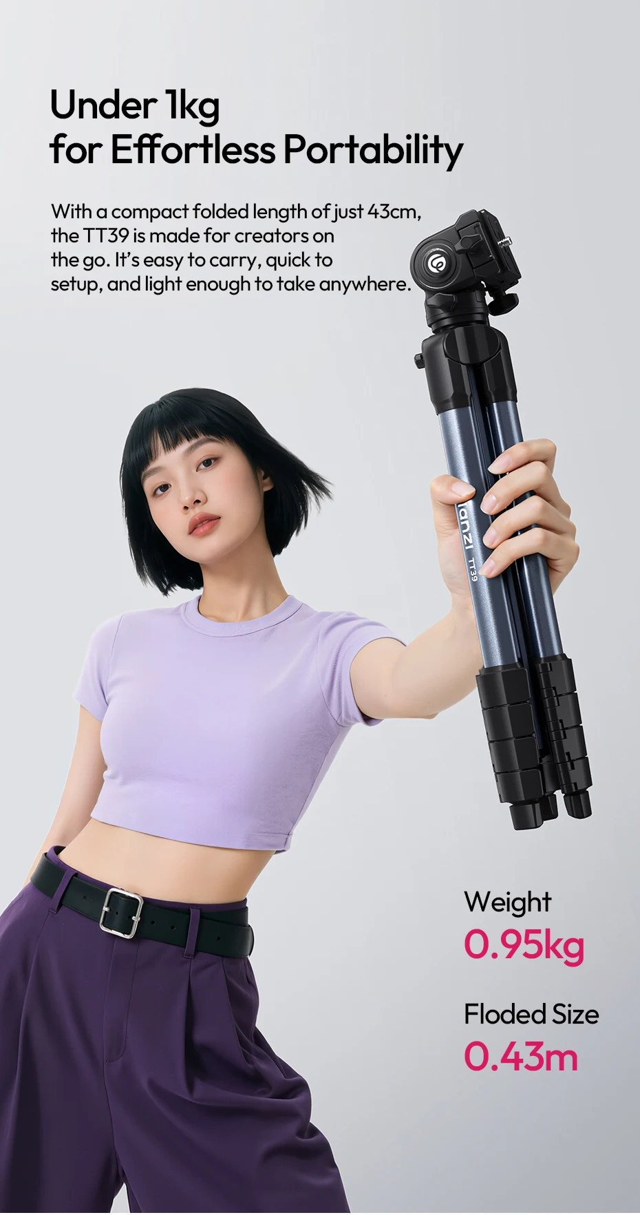  TT39 Video Tripod Horizontal&Vertical Tripod for Camera DSLR Smartphone Video