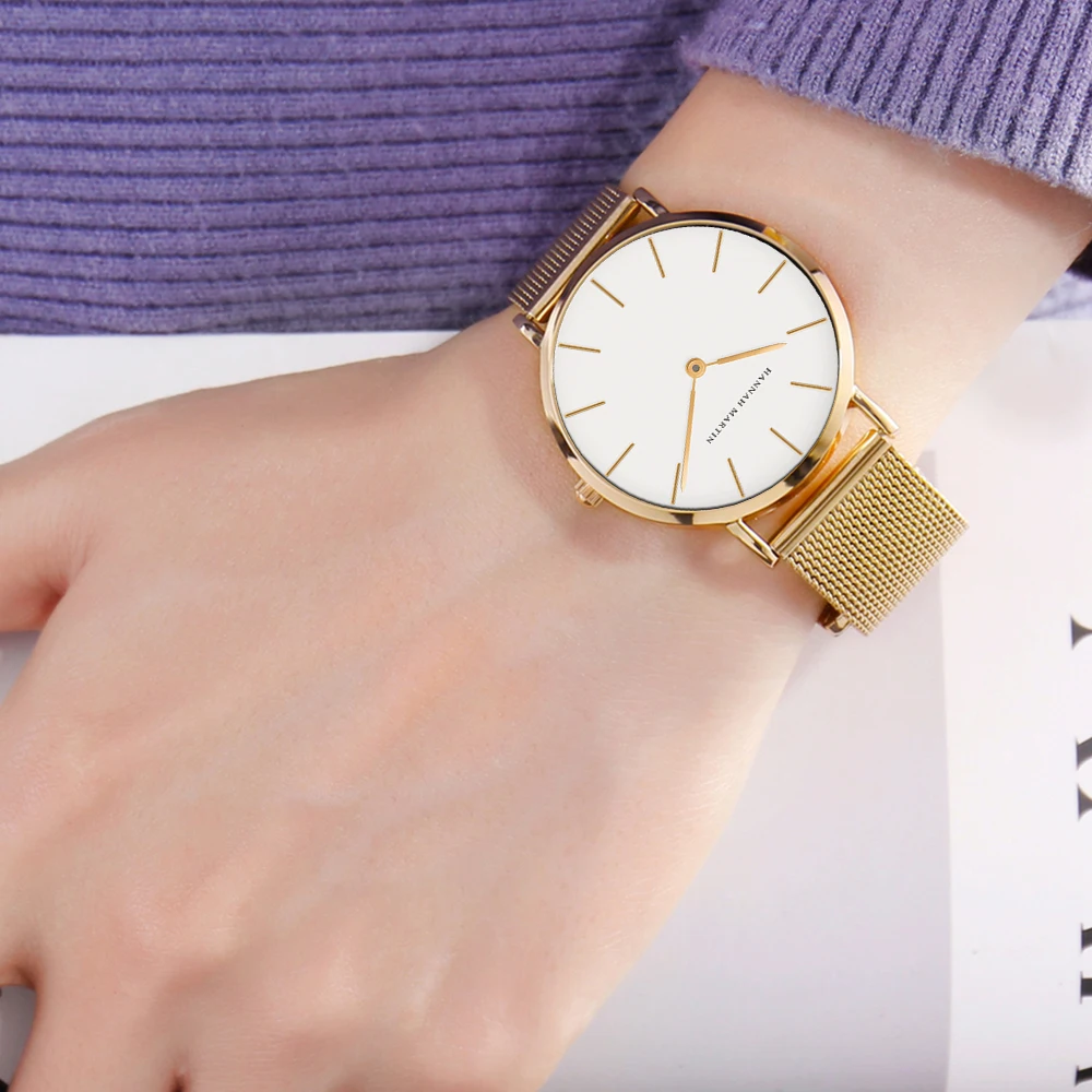 women watches 1 Set Japan Quartz Movement Simple Rose Gold Stainless Steel Mesh Student Watches Relogio Feminino